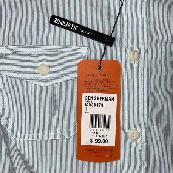 Ben Sherman Light Blue Stripe Button-Up Shirt - Size Small - Picture 3 of 11